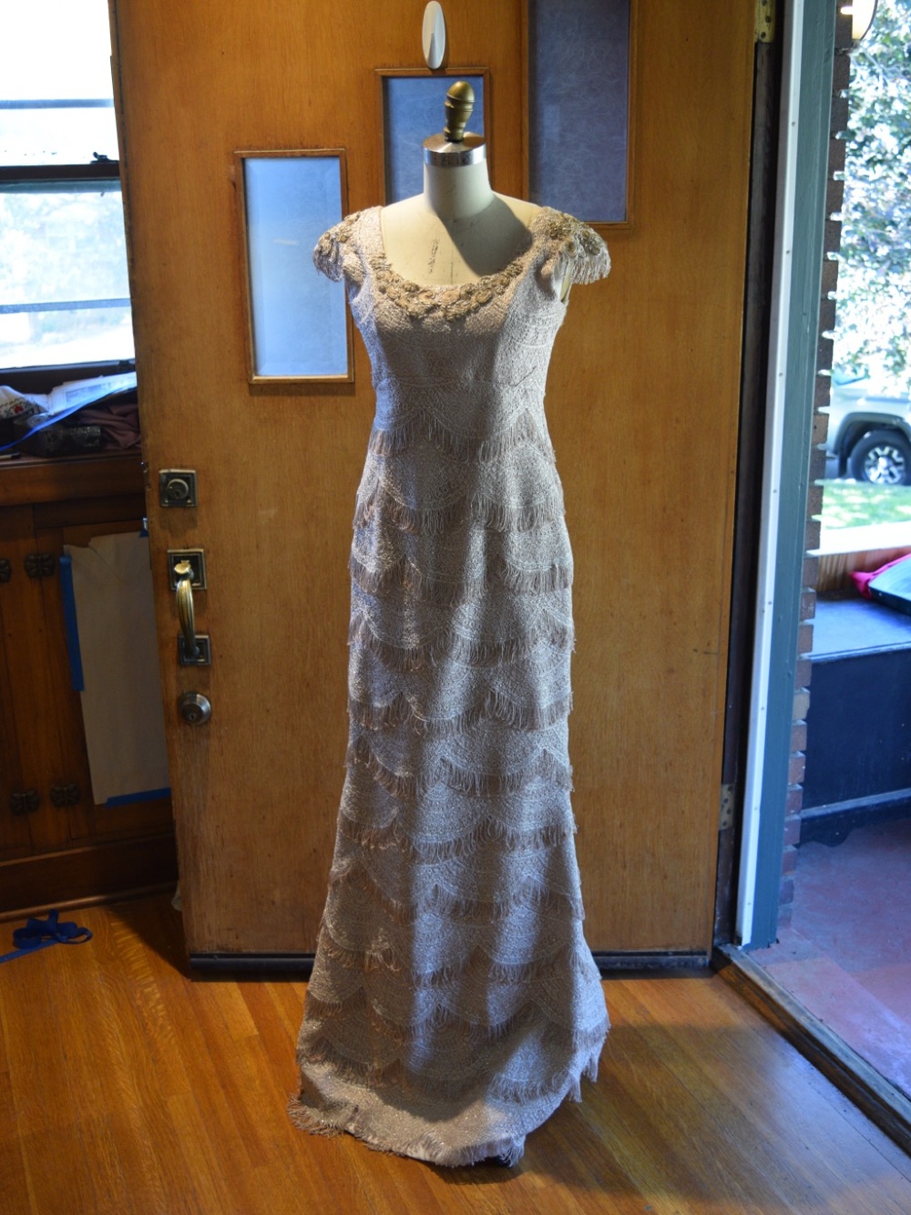 Knit fringe lace gown